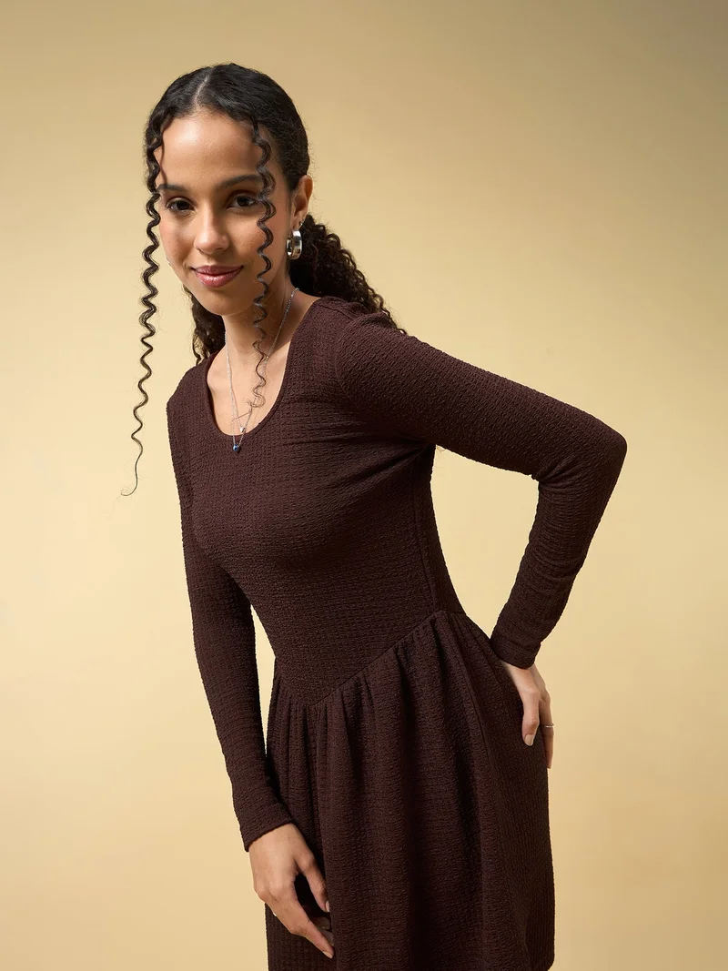 Outzidr  Brown Mini Dress Full Sleeve for Women | Best Price UAE